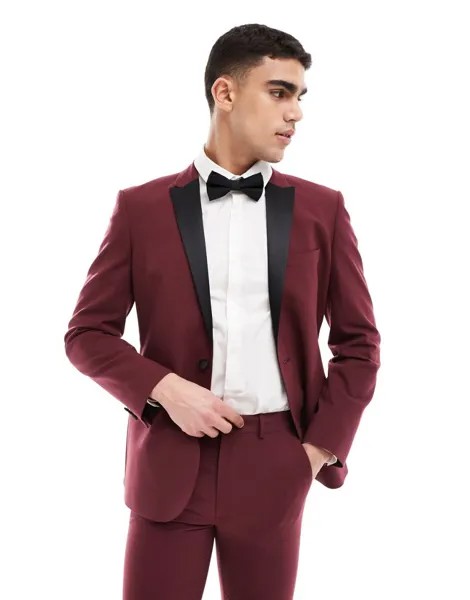 Бордовый узкий смокинг ASOS DESIGN