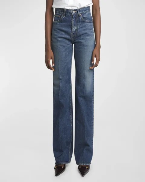 Джинсы Neo Clyde прямого кроя с высокой посадкой Saint Laurent, цвет Blue
