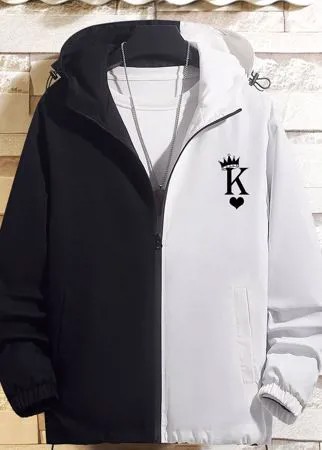 Куртка с принтом буквы и сердечка на кулиске на молнии с капюшоном для мужчины