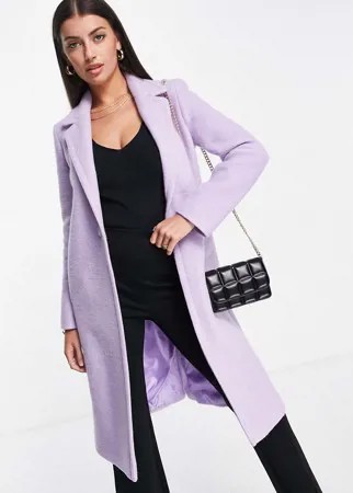 Сиреневое пальто узкого кроя в университетском стиле из смесовой шерсти Helene Berman-Фиолетовый цвет