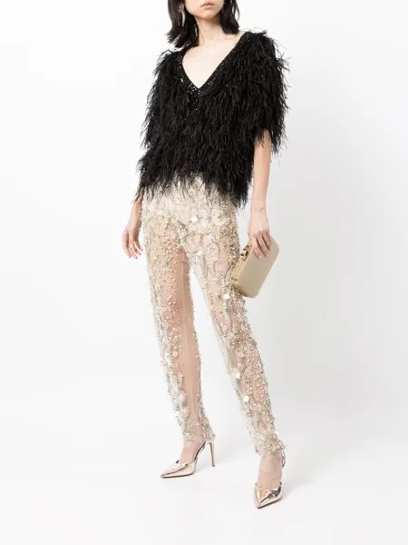 Зауженные брюки с пайетками Jenny Packham, бежевый