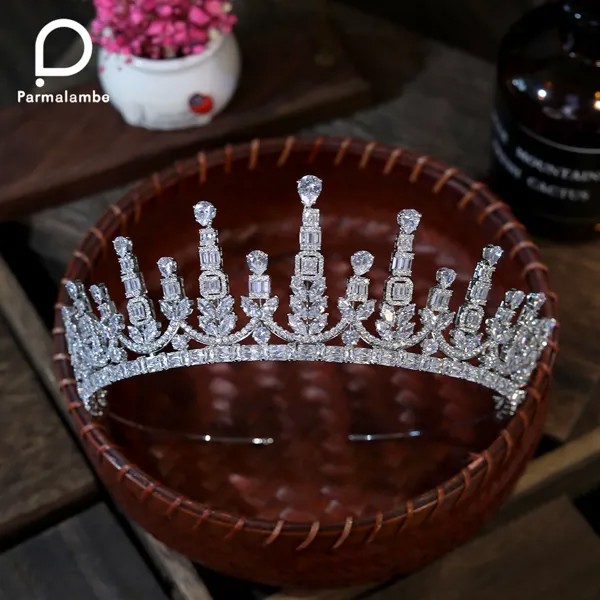 Тиара Parmalanbe с цирконом для невесты, диадема с кристаллами, свадебные аксессуары для волос для женщин, платье, невесты, Ювелирное Украшение для волос