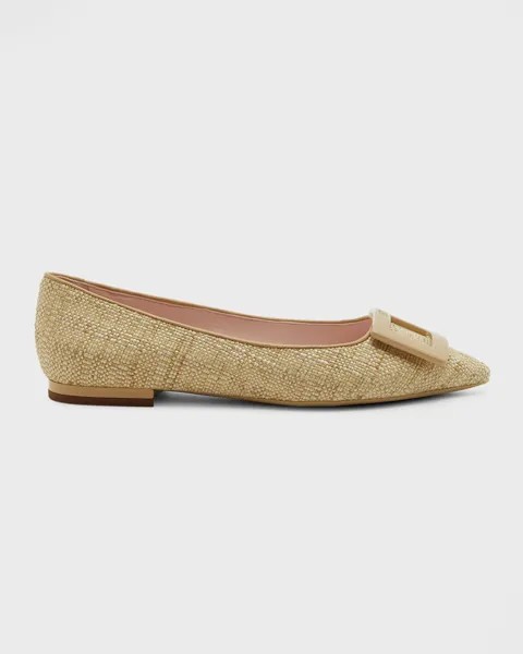 Балетки Gommettine из рафии с пряжкой Roger Vivier, цвет Canapa Chiaro/Avena