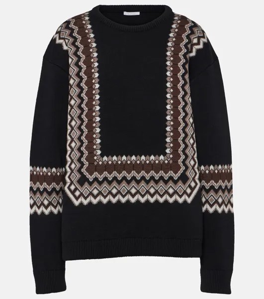 Жаккардовый свитер из смесовой шерсти Chloé, черный