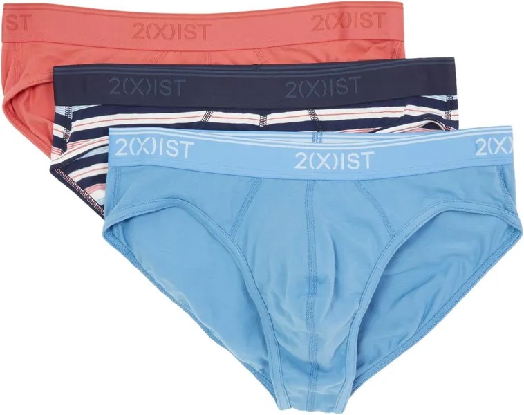 Трусы 2(X)IST 3-Pack Cotton Stretch No Show Brief, цвет Mineral Red/Multi Stripe/Lichen Blue