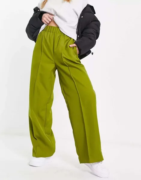 Зеленые брюки хаки с эластичной резинкой на талии ASOS