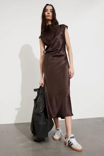 Атласное платье миди с закрытыми рукавами и другими историями H&M, коричневый