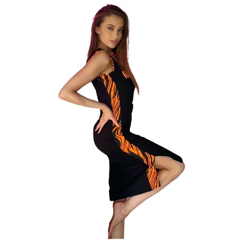 Платье-майка спортивное, размер 46, вискоза с лайкрой, черное\оранжевое