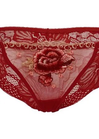 Le Cabaret Трусы слипы низкой посадки с вышивкой и кружевами Арелия, размер 40-46, винный/желтый