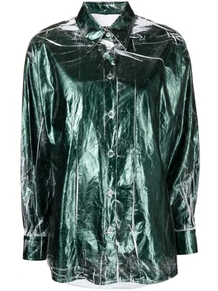 MM6 Maison Margiela рубашка с жатым эффектом, зеленый