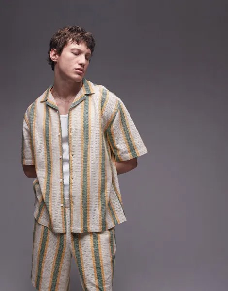 Topman – рубашка с коротким рукавом крючком и разноцветными полосками, часть комплекта