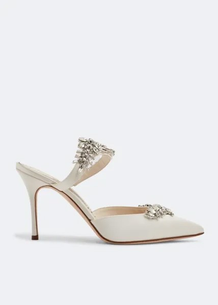 Мюли MANOLO BLAHNIK Lurum satin mules, белый