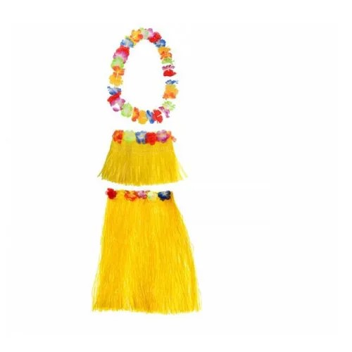 Гавайская юбка желтая 60 см, топ, ожерелье лея 96 см