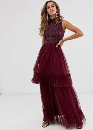 Платье миди без рукавов с высоким воротом и отделкой Frock & Frill-Фиолетовый