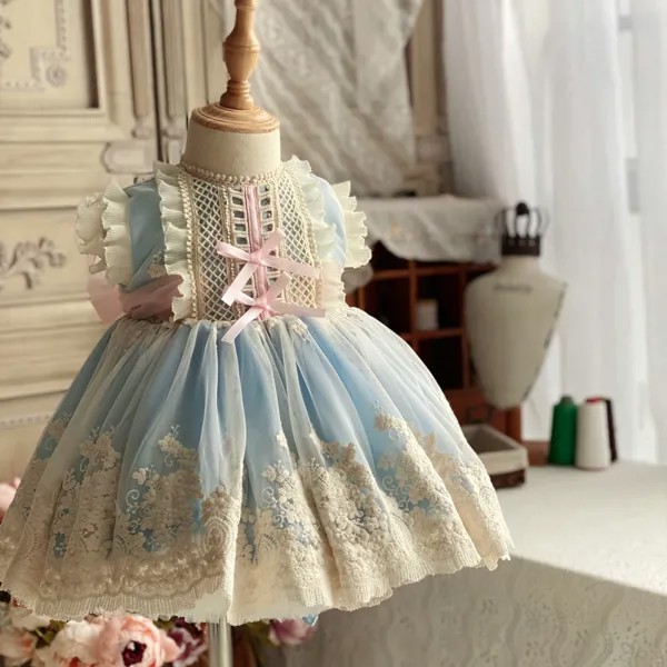 Летнее платье-комбинезон для маленьких девочек испанский платья кружевные вечерние свадебное платье в стиле принцессы; Детская одежда