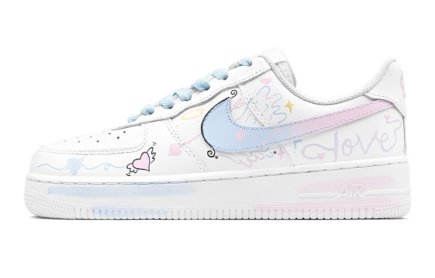 Кроссовки Nike Air Force 1 Skateboarding Shoes Women's Low-top White/Blue/Pink, синий/розовый/белый