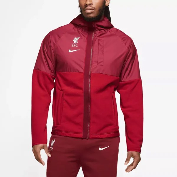 Мужская красная утепленная куртка с капюшоном и молнией во всю длину Liverpool AWF Nike
