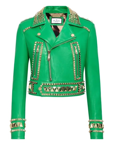 Укороченная кожаная куртка Gothic Plein Philipp Plein, зеленый