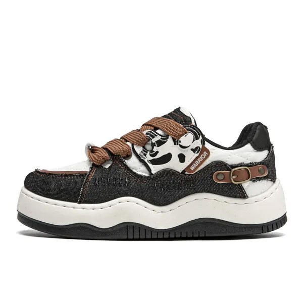 Кроссовки WARRIOR Skateboarding Shoes Women's Low-top Beige, черный/бежевый