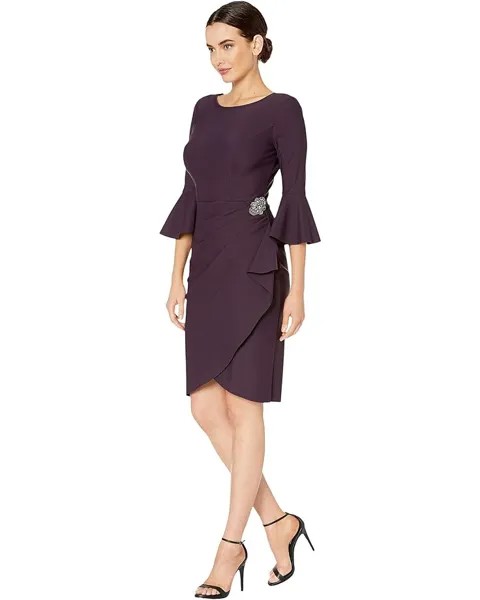 Платье Alex Evenings Short Slimming Dress with Bell Sleeves, цвет Aubergine