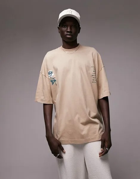 Футболка оверсайз Topman с цветочным городским принтом спереди и сзади