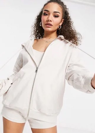 Светло-бежевый комбинируемый худи для дома в рубчик на молнии ASOS DESIGN-Neutral