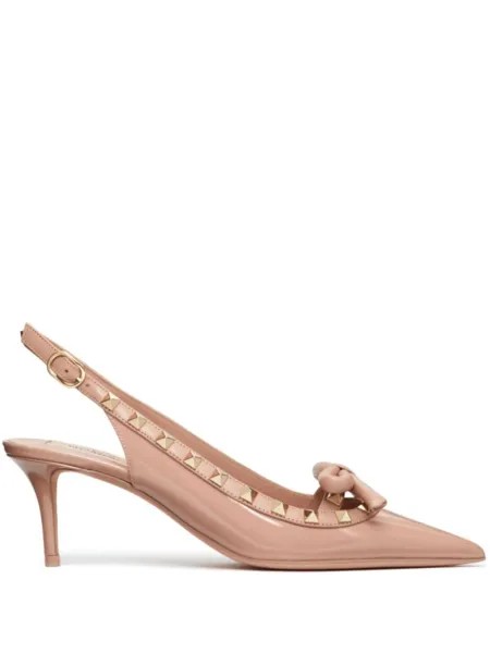 Valentino Garavani лакированные туфли Rockstud Bow 60 с ремешком на пятке, нейтральный цвет