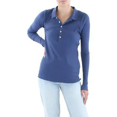 Женская темно-синяя рубашка-поло в рубчик с длинными рукавами Polo Ralph Lauren L BHFO 3018