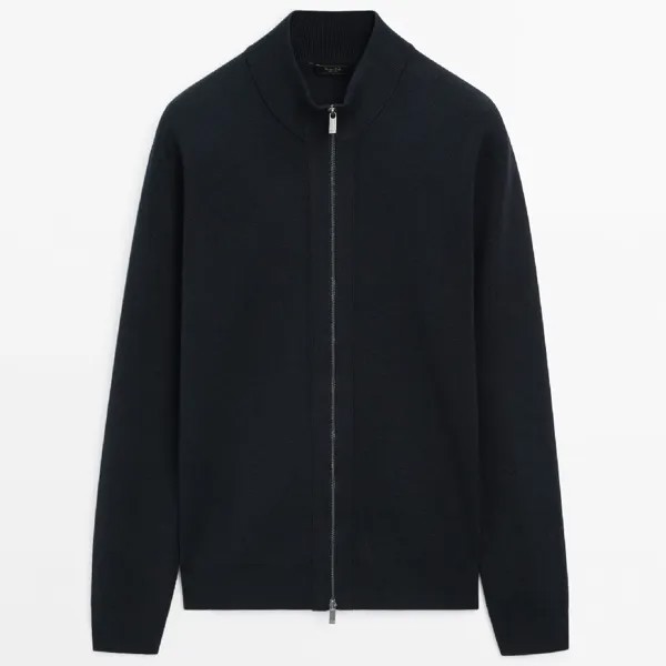 Кардиган Massimo DuttI Milano Knit With A Mock Neck And Zip, темно-синий