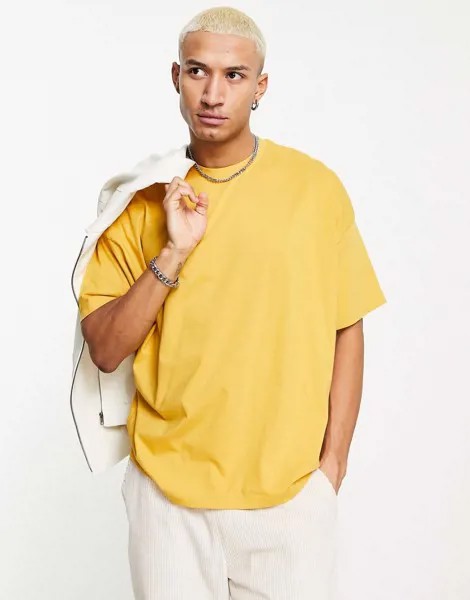 Oversized-футболка горчичного цвета с круглым вырезом ASOS DESIGN-Желтый