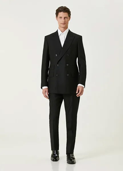 Черный шерстяной двубортный шерстяной костюм Tom Ford