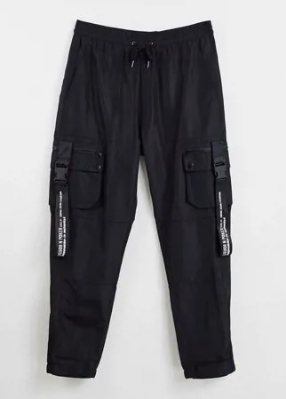 Черные нейлоновые брюки карго с карманами в утилитарном стиле Liquor N Poker-Серый
