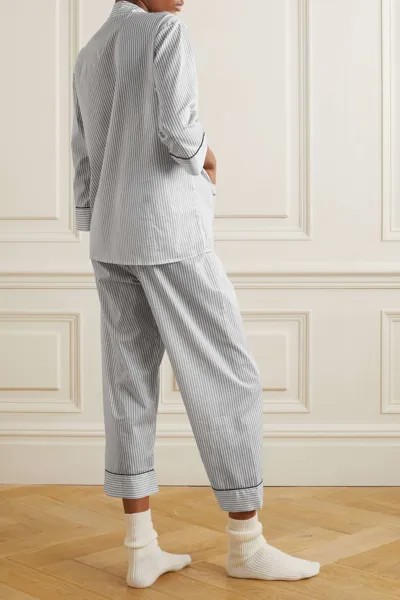 POUR LES FEMMES Пижамный комплект из хлопка и вуали в полоску, светло-серый