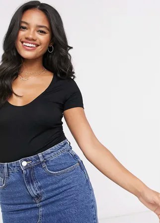Черное боди-футболка с овальным вырезом ASOS DESIGN-Черный цвет