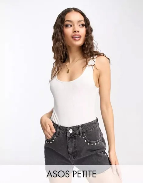 Белое боди в рубчик с овальным вырезом ASOS Design Petite