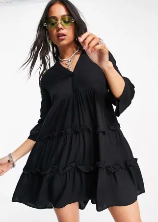 Черное ярусное платье мини с присборенной юбкой Vero Moda-Черный цвет