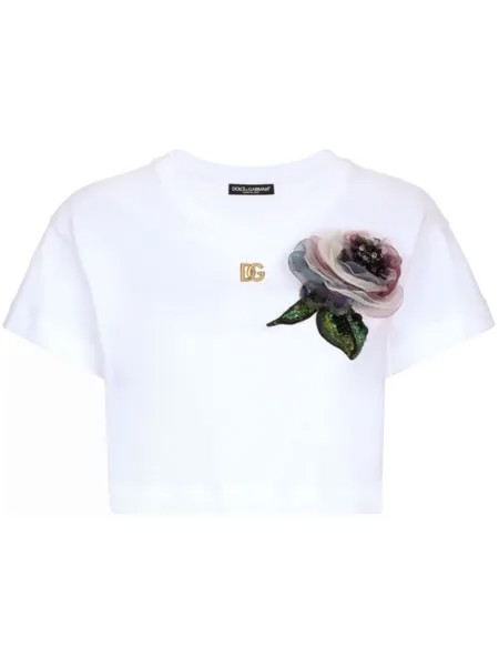 Dolce & Gabbana футболка с цветочной аппликацией, белый