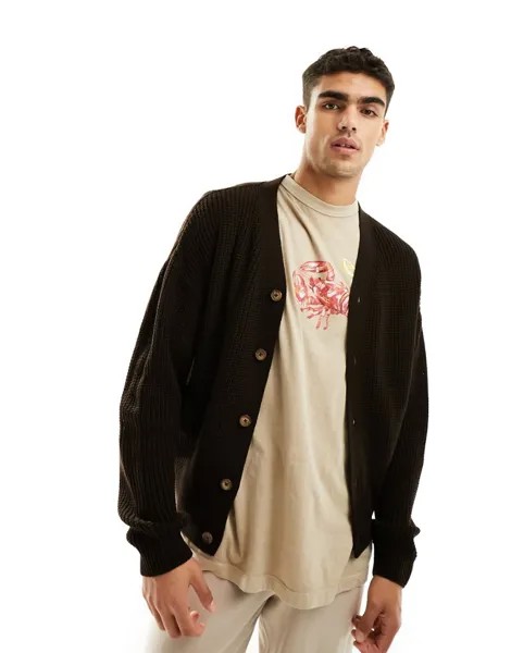 Коричневый вязаный кардиган в стиле рыбной ловли ASOS DESIGN