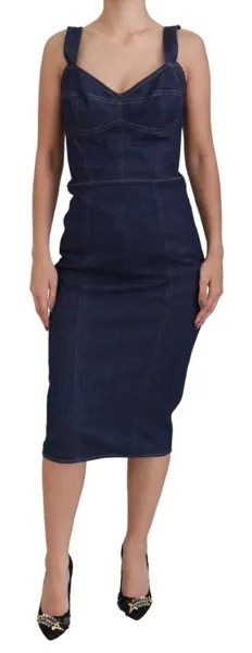 Платье DOLCE - GABBANA Темно-синее хлопковое джинсовое платье-футляр миди IT42/US8/M Рекомендуемая розничная цена 2180 долларов США