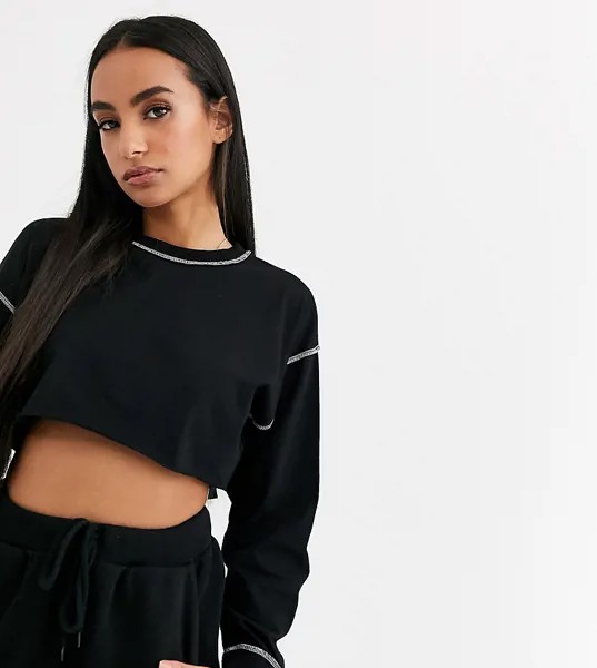 Черный короткий лонгслив с манжетами и контрастной строчкой ASOS DESIGN Petite