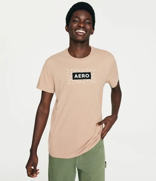 Футболка Aero Double Box с графическим логотипом и аппликацией Aeropostale, бежевый