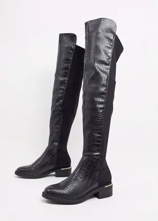 Черные сапоги-ботфорты с отделкой под кожу крокодила Truffle Collection-Черный цвет
