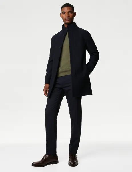 Пальто с воротником-воронкой Marks & Spencer, темно-синий