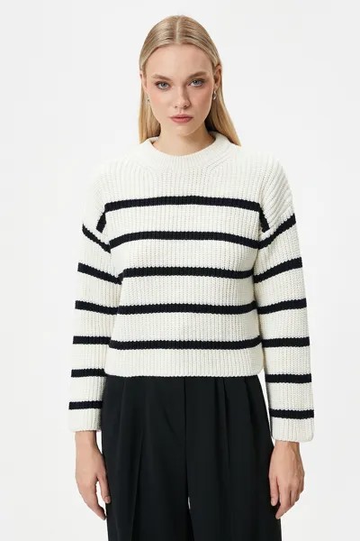 Полосатый пуловер с заниженными рукавами Koton, белый