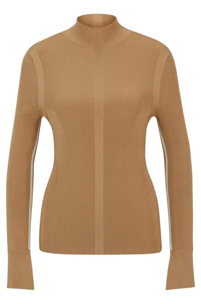 Водолазка Boss High-neck In A Ribbed Knit, бежевый