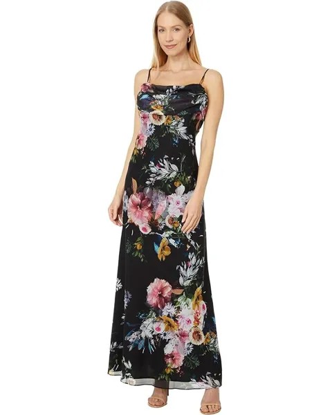 Платье Betsy & Adam Long Drape Floral Print, цвет Black/Multi