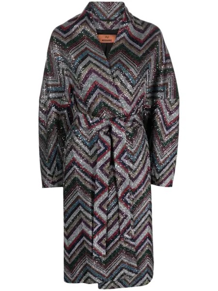 Missoni пальто Zigzag с пайетками и поясом, зеленый