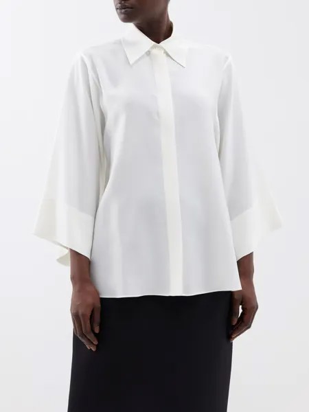 Блуза malvina из шелкового крепа с широкими рукавами The Row, белый