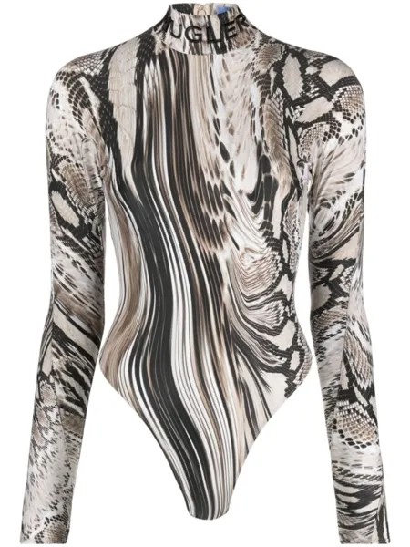 Mugler боди со змеиным принтом, нейтральный цвет