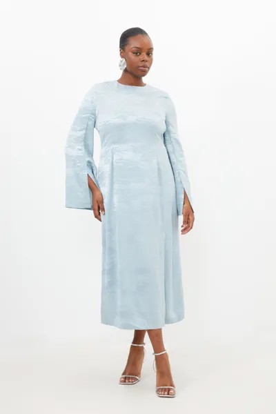 Плюс размер Жаккардовое тканое платье-миди с вырезом сзади Karen Millen, синий